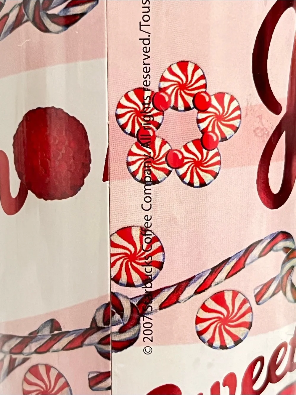 Starbucks Coffee 2007 Holiday Joy Hope Sweets Candy Cane Travel Tumbler 16 oz